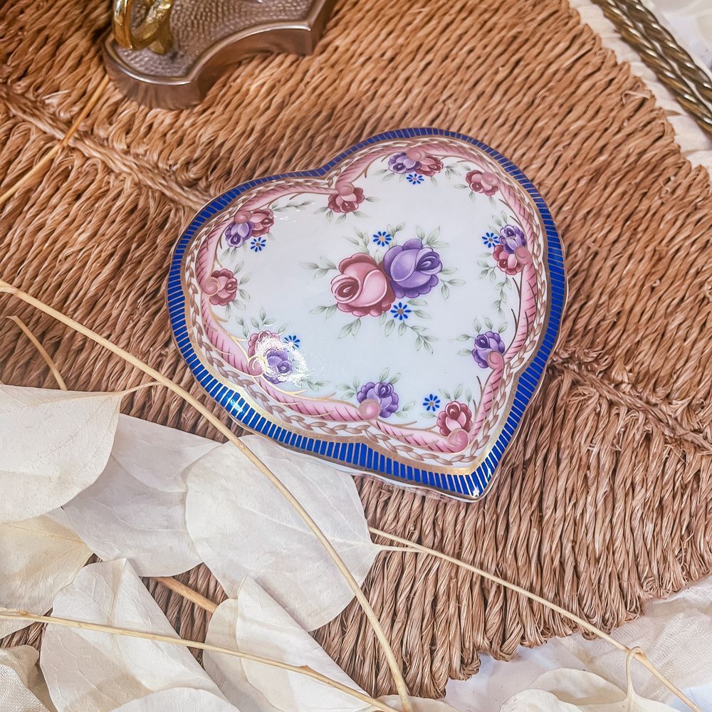 Lefton‎ China Pink and Purple Heart Shaped Trinket Dish